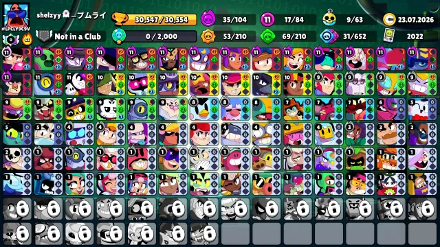 ⚠️[AUTO]💎⭐️🔮30k🏆🔮84 out of 104🔮 17-11 LVL 🔮14 PRIMES🎅🏿 ACC 2022🎅🏿 COOL SKINS 🥵, trophies 30000, brawlers 84, primes 14