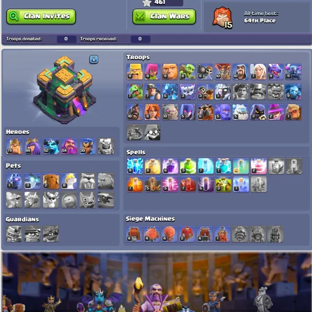 🔵 TH14 🔵 Almost A-Z Full Max 🔵 8.5K Gems 🔵 200 CWL Medals 🔵 NC Free 🔵 80-75-52-55-30, 14 TH Родной Деревни, 10 TH Строителя