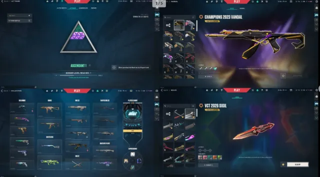 Рівень 338🚀86 Скин 🚀VCT 2026 Сигіл 🚀Araxys Оператор 🚀 Champions 2023 Vandal🚀, Продаж, Расцвет 1, Агентів: 24, Скинів: 86