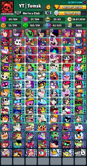 🎅📌80,700🏆🌟104/104👤69 HYPER27 11 STRENGTH🪙296 SKINS~28K GEMS🎎62 TITLES💮25 BUFFS❇️🔰〔NICA CHANGE 60〕, trophies 80700, brawlers 104, primes 65