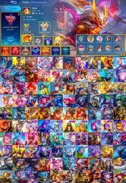 Legend Gossen, 11.11 Gossen, All-Star Moscow, Aspirant Chang, KOF, Collector, Lucky Box, Global 🔥, Sale, Rank: Mythical Immortal, Level: 137, Win Rate: 50%, Heroes: 133, Skins: 418