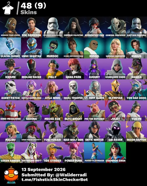 🔥👑 48 Skins | ⚔️ General Grievous | 🖤 Emperor Palpatine | 🏆 162 Wins | ⭐ Level 1496, Продажа, скины 48