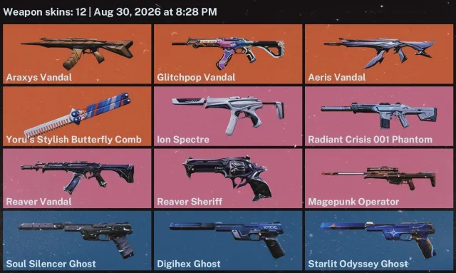 Aeromancy💎Araxis💎Butterfly💎Ion💎Radiant💎Reaper💎Glitch Pop💎, Sale, Bronze 2, Agents: 28, Skins: 12