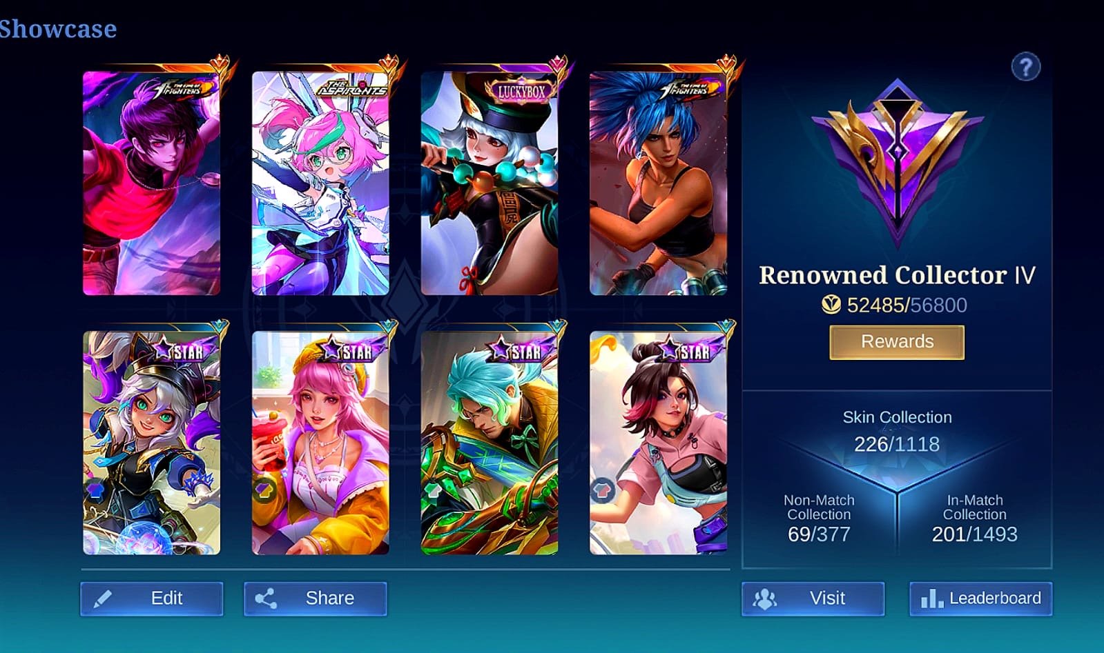 226 Skins ❤️ Mythical Glory (60★) ❤️ KOF Chou & Karina ❤️ Aspirants Chang’e ✦ JJK & Star Wars Recall, Sale, Rank: Mythic, Level: 1, Winrate: 1%, Heroes: 122, Skins: 221
