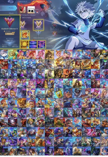 Killua skin, Prime Cloud, Prime Granger, see screenshots, Sale, Rank: Epic, Level: 77, Win rate: 49%, Heroes: 133, Skins: 381