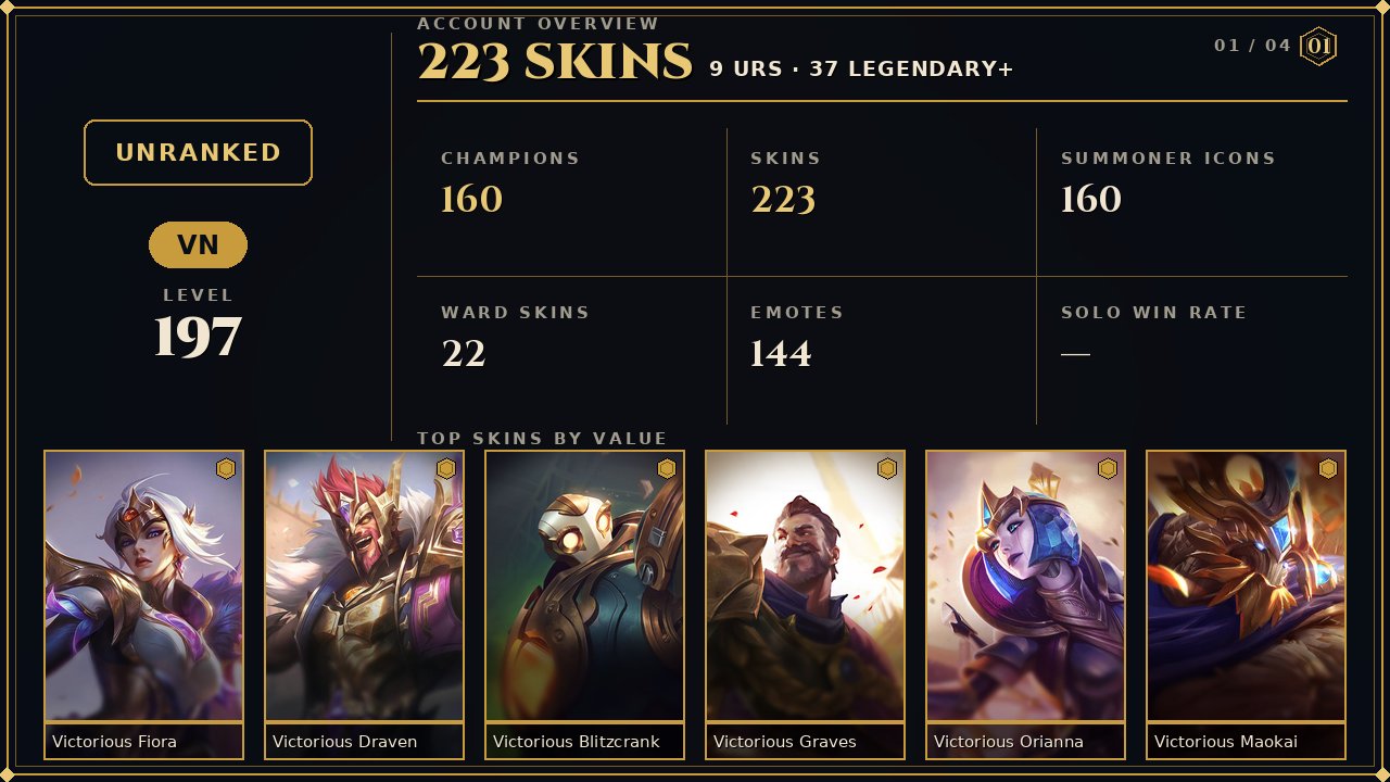 🌸223 skins + 160 champions🎀60034 BE🎀Victorious Graves🎀Victorious Draven🎀Victorious Fiora, Sale, champions 160, skins 223, Unranked