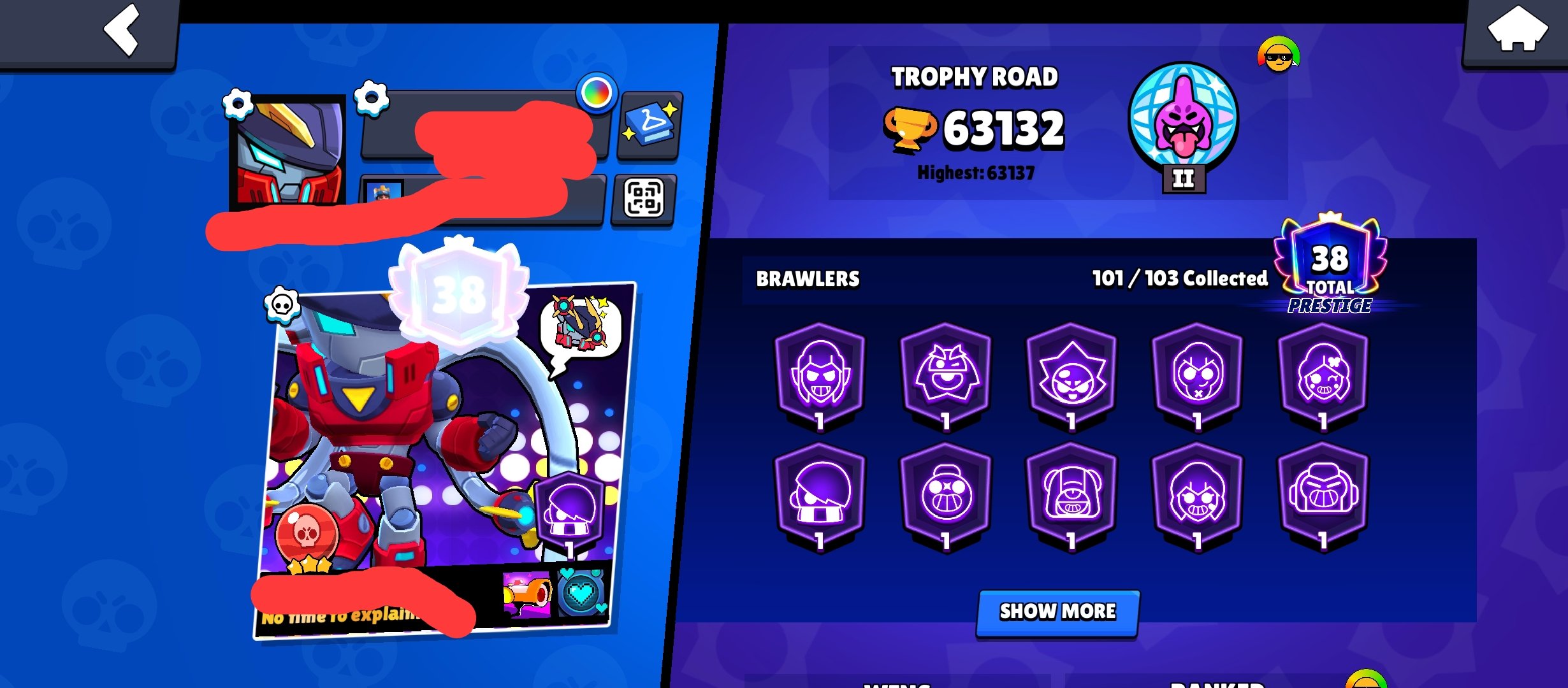 🏆𝟲𝟯𝐊🏆【💵CHANGE NICKNAME💵】👤1О1/1O3👤𝟯𝟭𝟬 SKINS~28k💎❰𝟯𝟮𝟬 GEMS💎❱📹VIDEO📹, trophies 63000, brawlers 101, primes 38