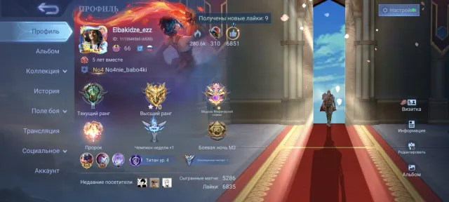 Selling personal MLBB account — 6 years in the game / 204 skins / 70 stars, Sale, Rank: Mythical Glory, Level: 96, Win rate: 56%, Heroes: 132, Skins: 204