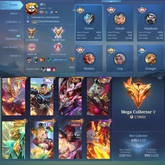 Best account 436 Skin, Sale, Rank: Epic, Level: 131, Win rate: 50%, Heroes: 131, Skins: 436