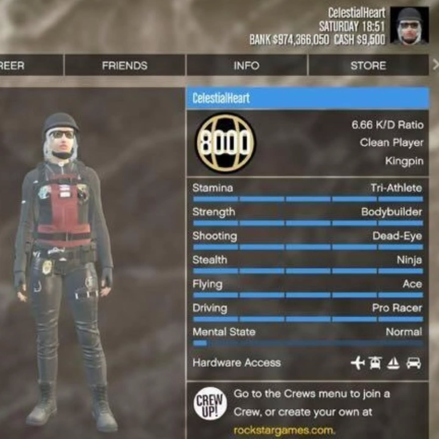 🎮 PS5 • ⭐️ Level 8000 • 💰 $974M • 🏃♂️ 4x Fast Run • 👮 Cop Belt Outfits • 🚗 Modded Cars • #RB8000, Sale