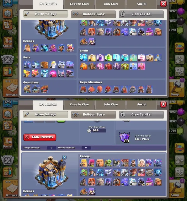Th18 good account➤1 hero max➤4 epic max almost➤nc 1k gems➤4K GEMS HAVE ALMOST➤2X GOLDPass, 18 TH Родной Деревни, 10 TH Строителя