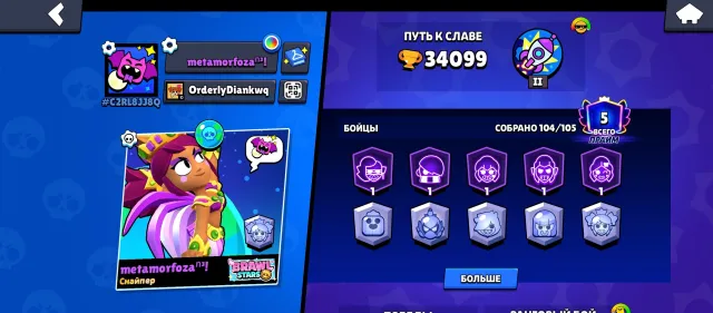 🌍 || BRAWL STARS ACCOUNT FAT || 🌸, 34099 trophies, 104 brawlers, 5 primes
