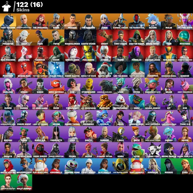 🔥122 SKIN🔥TART TYCOON🍎+SPIDER-MAN🕷️+ MYSTIQUE💙+DARTH VADER⚔️+PARADIGM⭐|PC/PS/XBOX| TAM ERIŞİM✅, Satış, skinler 122