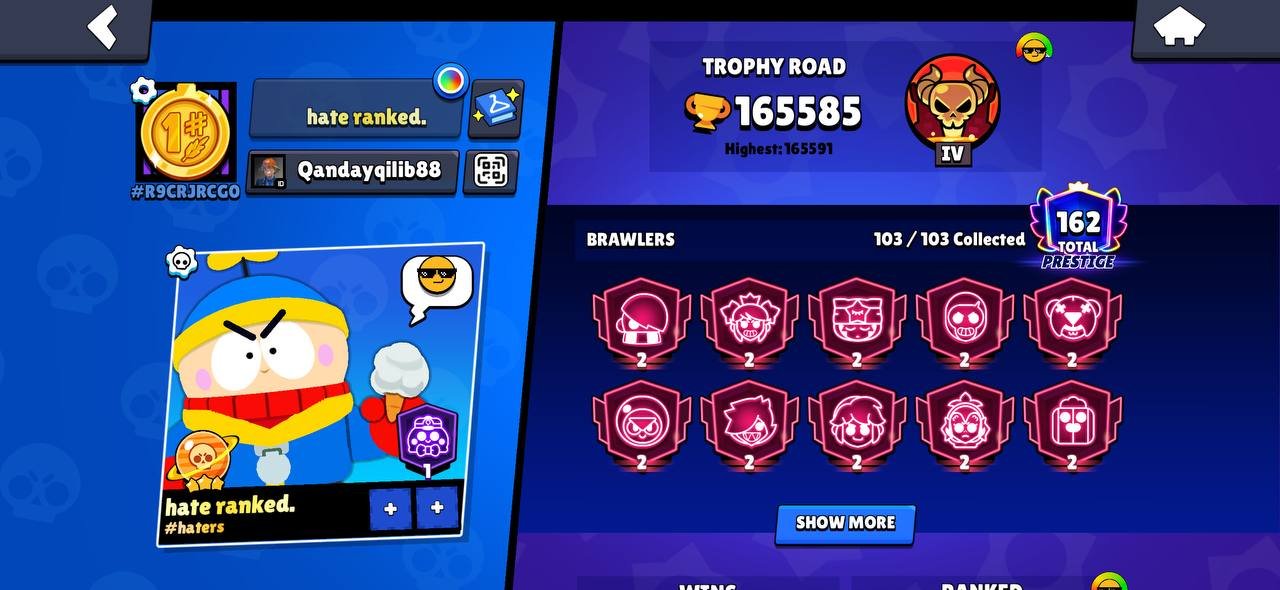Trustful account, interesting, trophies 165000, brawlers 103