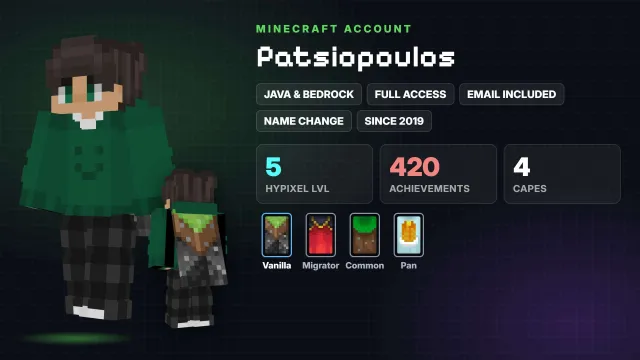 🦸 Cloaks (4): Vanilla, Migrator, Common, Pan ✅ Java & Bedrock & full access, Sale, All account data