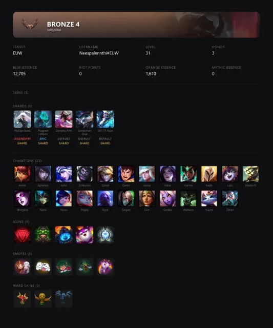 🟡┃🔥 PSYOPS SONA / DYNASTY AHRI / GENTLEMAN GNAR / SKT T1 RYZE┃🕗 АВТОВЫДАЧА┃🤍┃✅ ПОЧТА┃, Продажа, уровень 31, чемпионы 23, скины 5, Бронза