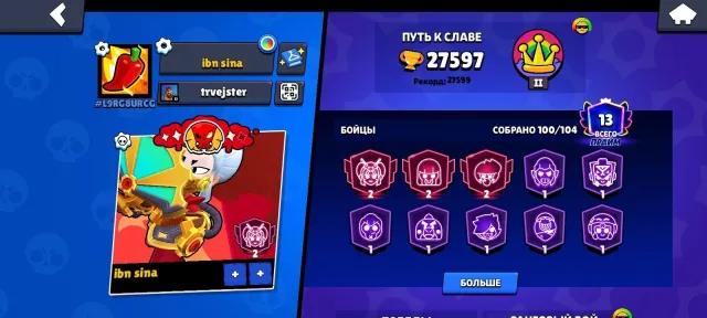 🎮 27597 CUPS, 189 SKINS, DONATION ACCOUNT [100/104] 🎮, trophies 27597, brawlers 100, primes 13