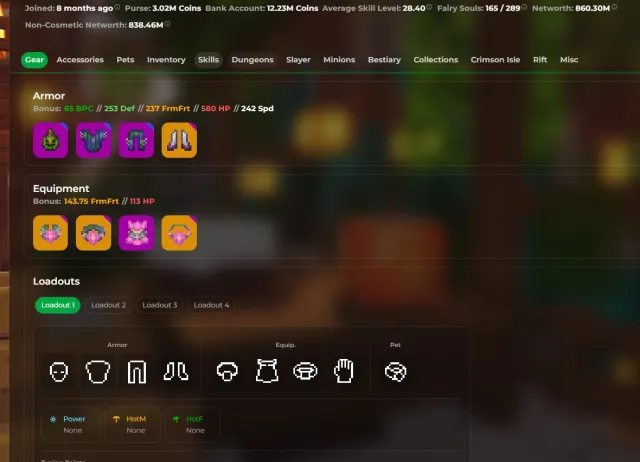 Minecraft skyblock profile| Sb NETWORTH 850M | Only profile | Midgame | Sale, Partial account data