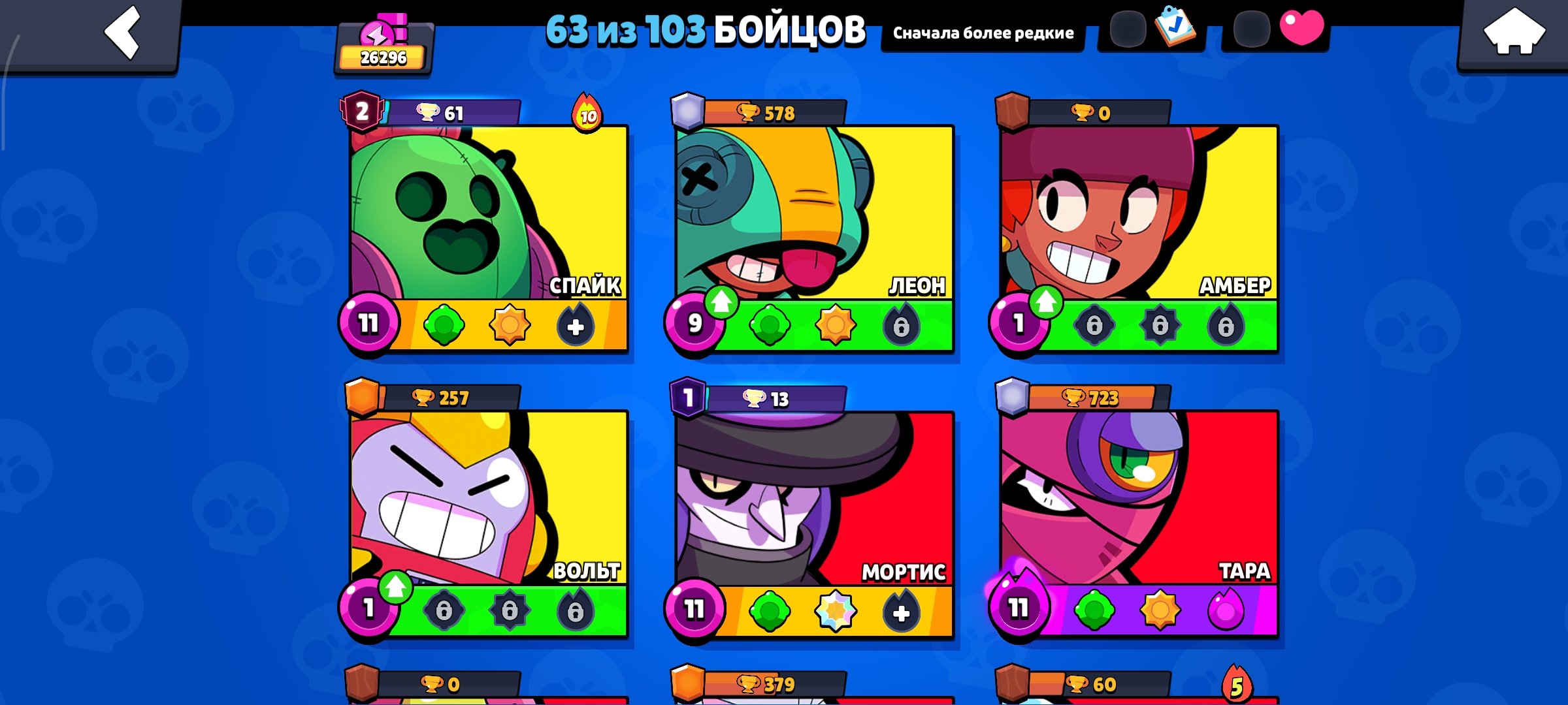 good account, trophies 26300, brawlers 63, primes 13