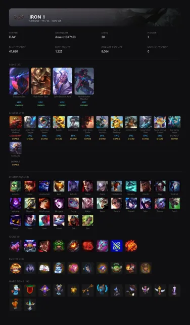 🟡┃🔥 EMPYREAN ZED / HIGH NOON LOCKE / IMMORTAL ZAAHEN / SB YONE┃40k BE 1225 RP 🕗 АВТОВЫДАЧА┃✅ ПОЧТА┃, Продажа, уровень 30, чемпионы 30, скины 17, Железо