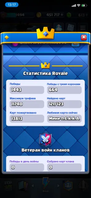 account 5 years old, arena 25, level 15, 11740 trophies, 121 cards, 21 legendaries, Available