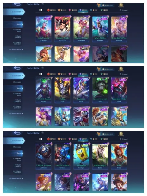 ML# 1713 ➤Mega collector IV➤legend Franco➤JJK Julian➤Yin➤KOF Gusion➤Aurora➤Valir, Продажа, Ранг: Мифический, Уровень: 97, Процент побед: 50%, Герои: 133, Облики: 487