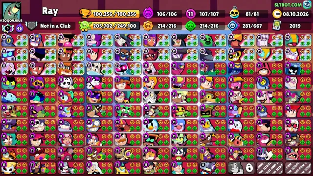 ФУЛЛ АККАУНТ❗️107 - 11х сил 💪 106 - гиперов 🟣 480+ скинов Слава: Инопланетная 💚 2019 ГОД, 100250 кубков, 107 бравлеров, 63 праймов