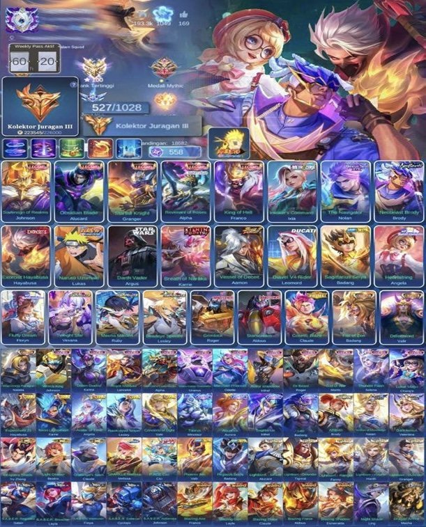 🔥LEG ALPHA GRENKA + 3 🔥EX HAYABUSA💎KISHIN KERRY-NEO BROADM💎 ❄️GRADUATE STUDENTS❄️ 🟤SW ARGUS🟤, Sale, Rank: Epic, Level: 162, Winrate: 50%, Heroes: 133, Skins: 528