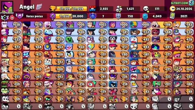 🏆37059 CUPS🏆🥊97/108 BRAWLERS🥊🌈 220 SKINS ≈21K GEMS🔥✅25 11TH POWER✅7 PRIMES✅, 37059 cups, 97 brawlers, 7 primes