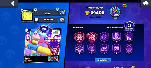 Brawl Stars account 49300 🏆|2024 Year|Lots of cosmetics|Account valued at ~145,458💎, 49300 trophies, 97 brawlers, 28 primes