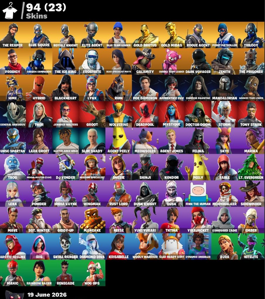 💲 AUTO-ISSUE 💲 94 SKINS 🧡 The Reaper 🧡 Blue Squire🧡Royale Knight🧡 Elite Agent, Sale, skins 94