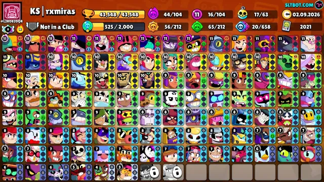 TOP ACCOUNT FOR MAIN ✅104 CHARACTERS🦁TOP SKINS✅CHECK DESCRIPTION, EVERYTHING IS THERE, 43548 trophies, 104 brawlers, 11 primes