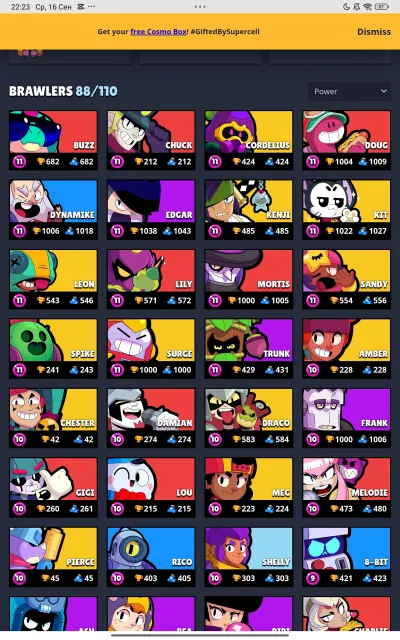 ⭐ Excellent account with a good stock of resources, 28000 trophies, 88 brawlers, 7 primes