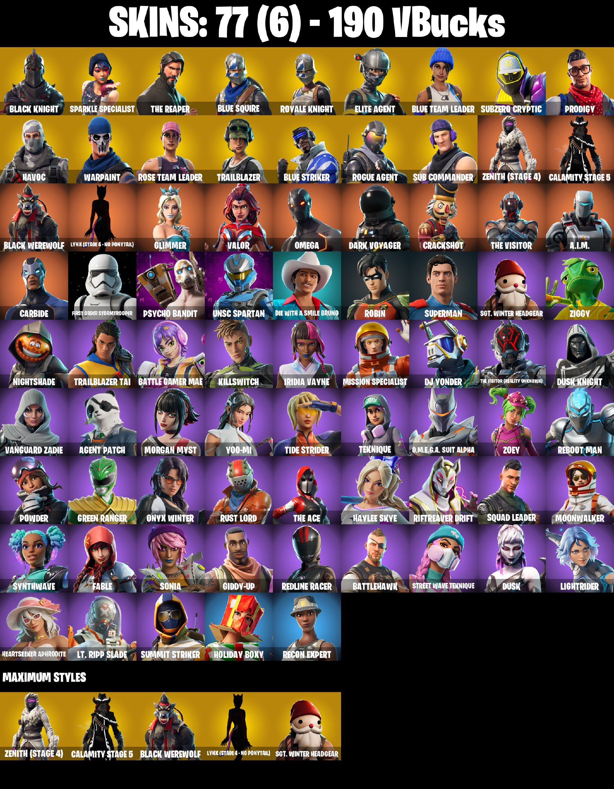 [PC/XBOX/PSN] 92 SKINS | Black Knight | Sparkle Specialist | Psycho Bandit | Royale Knight, Sale, skins 92