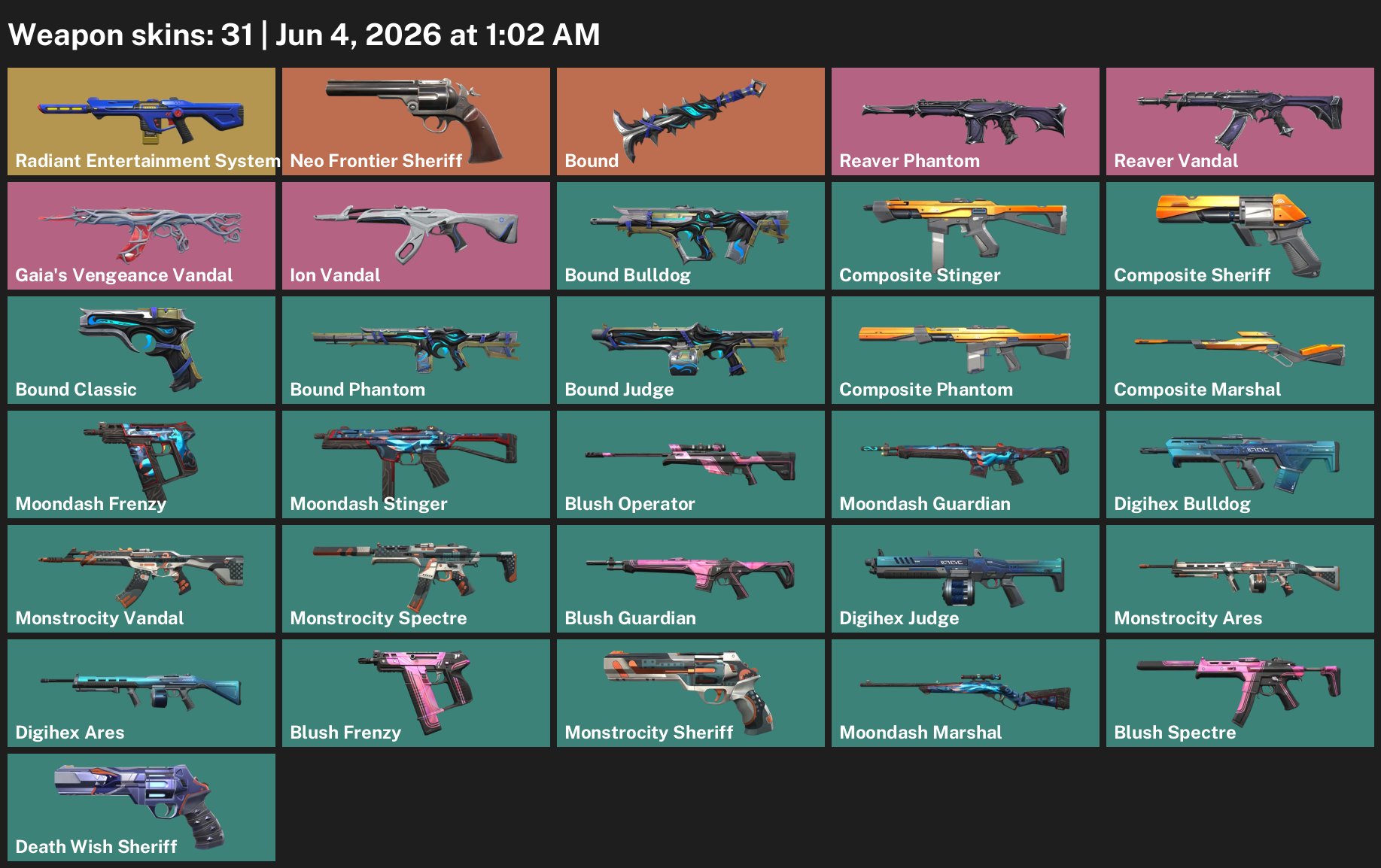 💙 ✨| Vandal Gaia's Vengeance, Reaver, Ion🌿Neo Frontier Sheriff🌿Phantom Radiant and More! |✨ 💙, Sale, Ranked unlocked, Agents: 18, Skins: 31