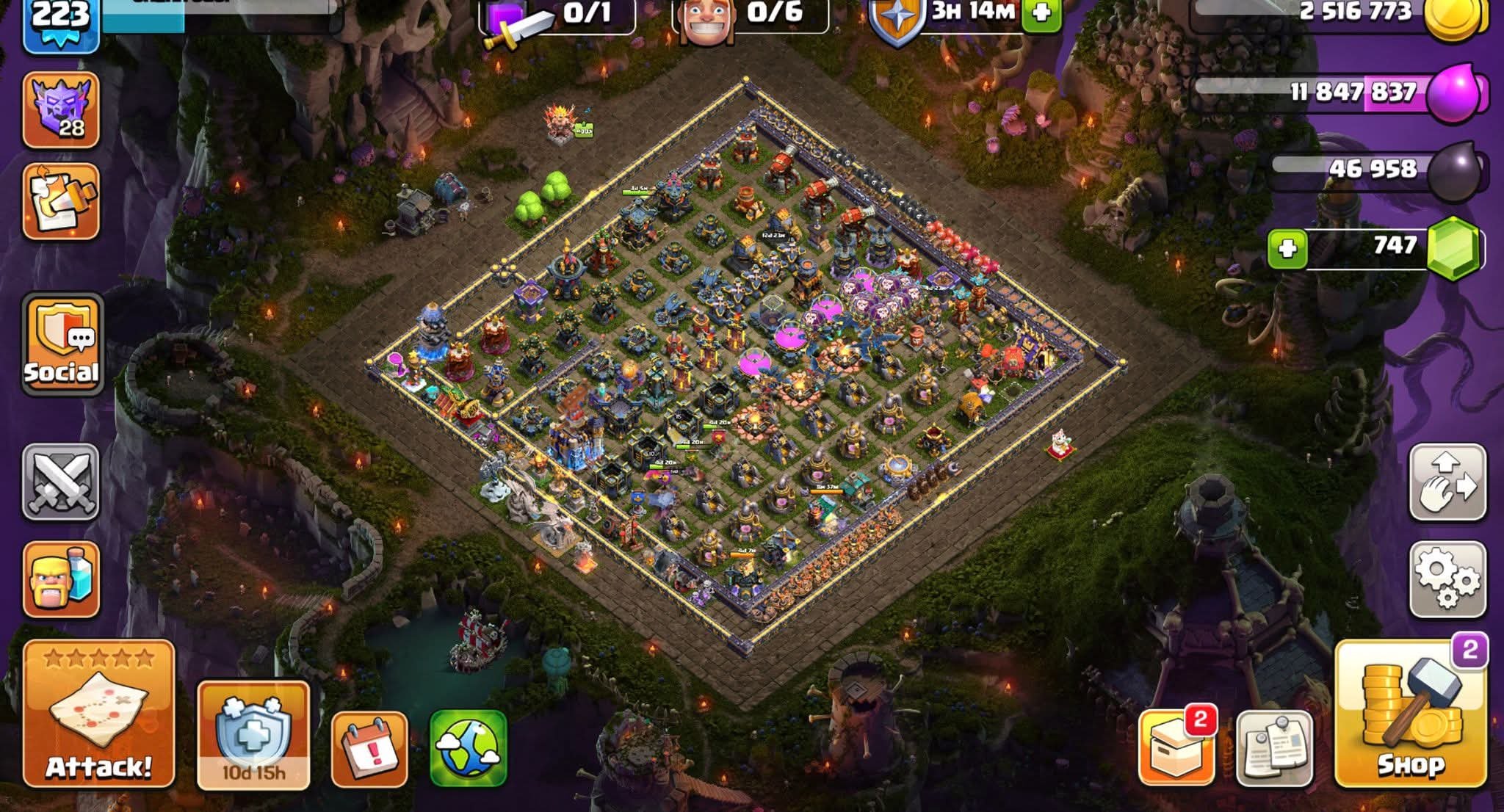 TH 18 Black Base Account | Hero 100-100-76-50-21 | 4 Epic Max + 2 Epic 20+ Level | NC 500 Gems, 18 TH Main Village, 10 TH Builder