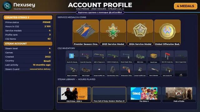 🚀 ⟦ CS2 PRIME ⟧ +4 RARE MEDALS: PREMIER S1 ✦ 2022 ✦ +1 GAME ✦ FULL ACCESS ✨ #4FIODQ, Sale, With inventory, Has PRIME