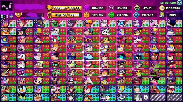 Account 2019 with re-linking to your email, 100000 trophies, 107 brawlers, 81 primes