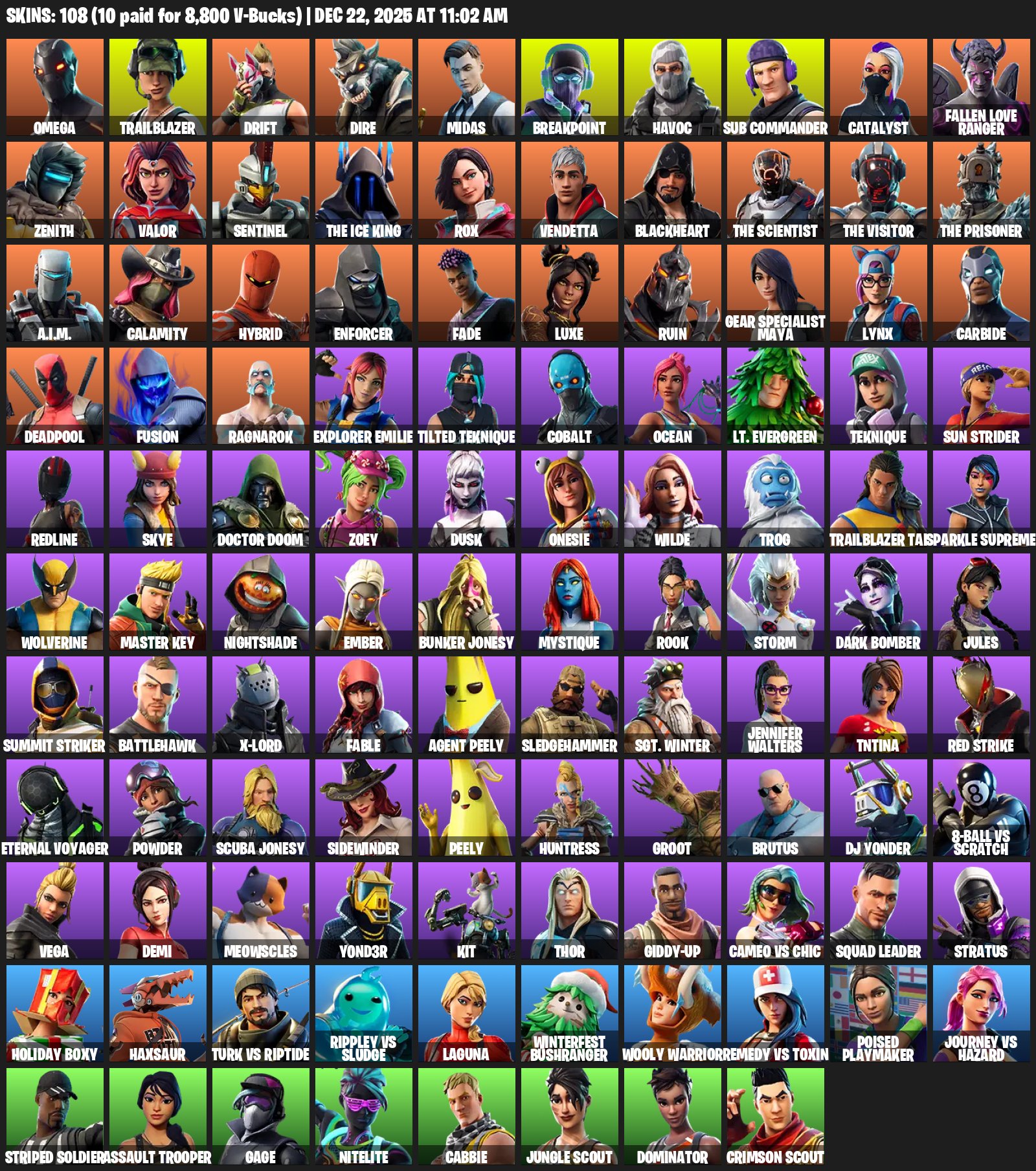 【💚👾💕】MIDAS DRIFT OMEGA OLD ACCOUNT 108 SKINS【💚👾💕】 WARRANTY, Sale, skins 108