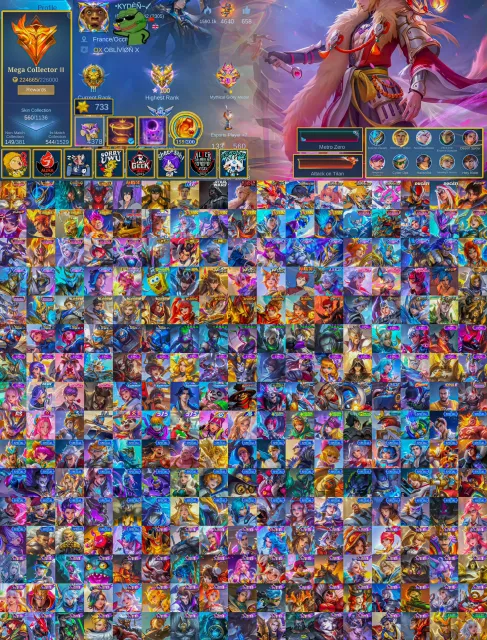 🏆 Mega Collector 3 👑 Legend 🍥 Naruto 🐉 Neobeast 💎 Collector🌌 Star Wars 💖 Aspirants, Продажа, Ранг: Мифический Бессмертный, Уровень: 125, Процент побед: 55%, Герои: 133, Облики: 560