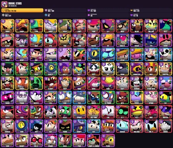 104 brawlers 💠 41 max 💠 78.7K trophies 💠Pierce💠Meg💠Amber💠Sandy💠Crow💠Kit💠Kenzu💠Cordelius, 78738 trophies, 104 brawlers