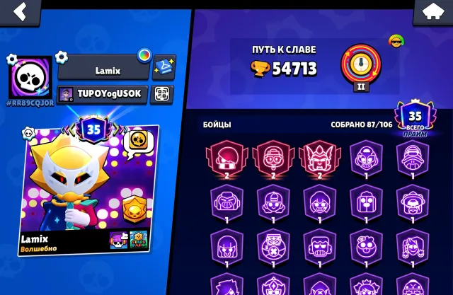 Good account top for its price 35 primes 54k trophies 87 brawlers overall top 2 bp titles, 54713 trophies, 87 brawlers, 35 primes