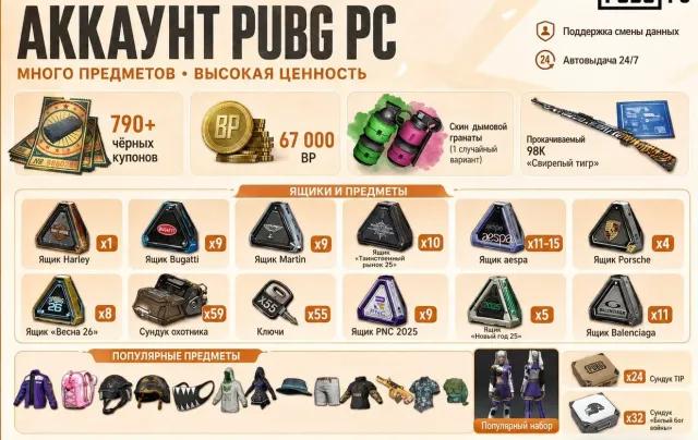🔥СМОК🔥КАРЯК🌟790 КУПОНОВ🌟250 КЕЙСОВ🌟67к BP🍁ПОЛНАЯ ПЕРЕПРИВЯЗКА АКК, Нет BATTLEGROUNDS Plus