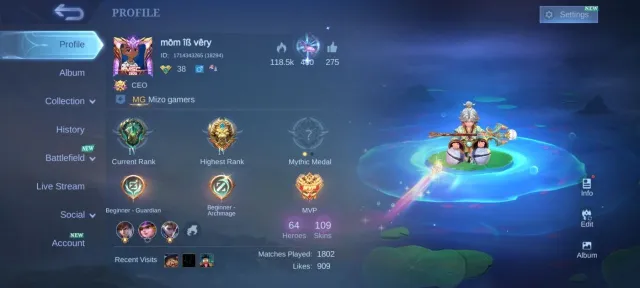 LUCKYBOX Chou💥16 deluxe Epic Bane⚡GUSION⚡kagura⚡khuafra💫pegasus Badang>3 emblem max, Продажа, Ранг: Мифический, Уровень: 38, Процент побед: 45%, Герои: 64, Облики: 109