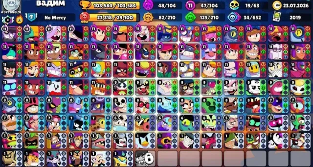 🔥103K🔮104/104🤖Paladin Volt-Mecha🏴☠️Sidekick Penny👽Mars III👑47 Power 11s💎86 Primes⏳OG Account🫶, trophies 103868, brawlers 104, primes 86