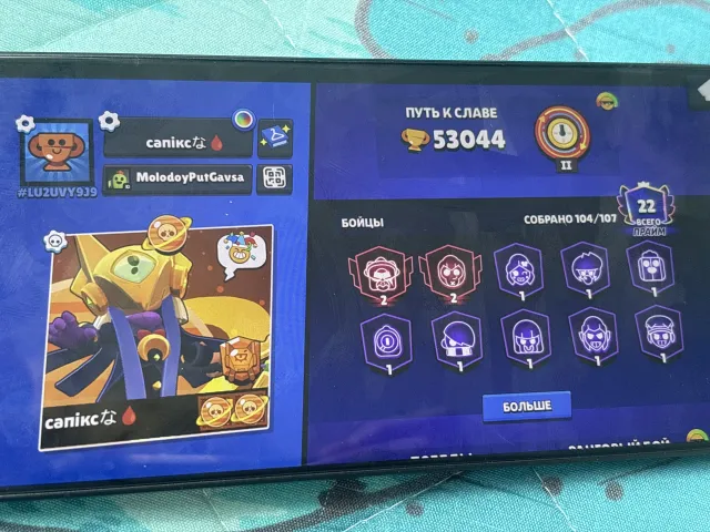 Account from 2021 with plenty of skins, 53044 trophies, 104 brawlers, 22 primes