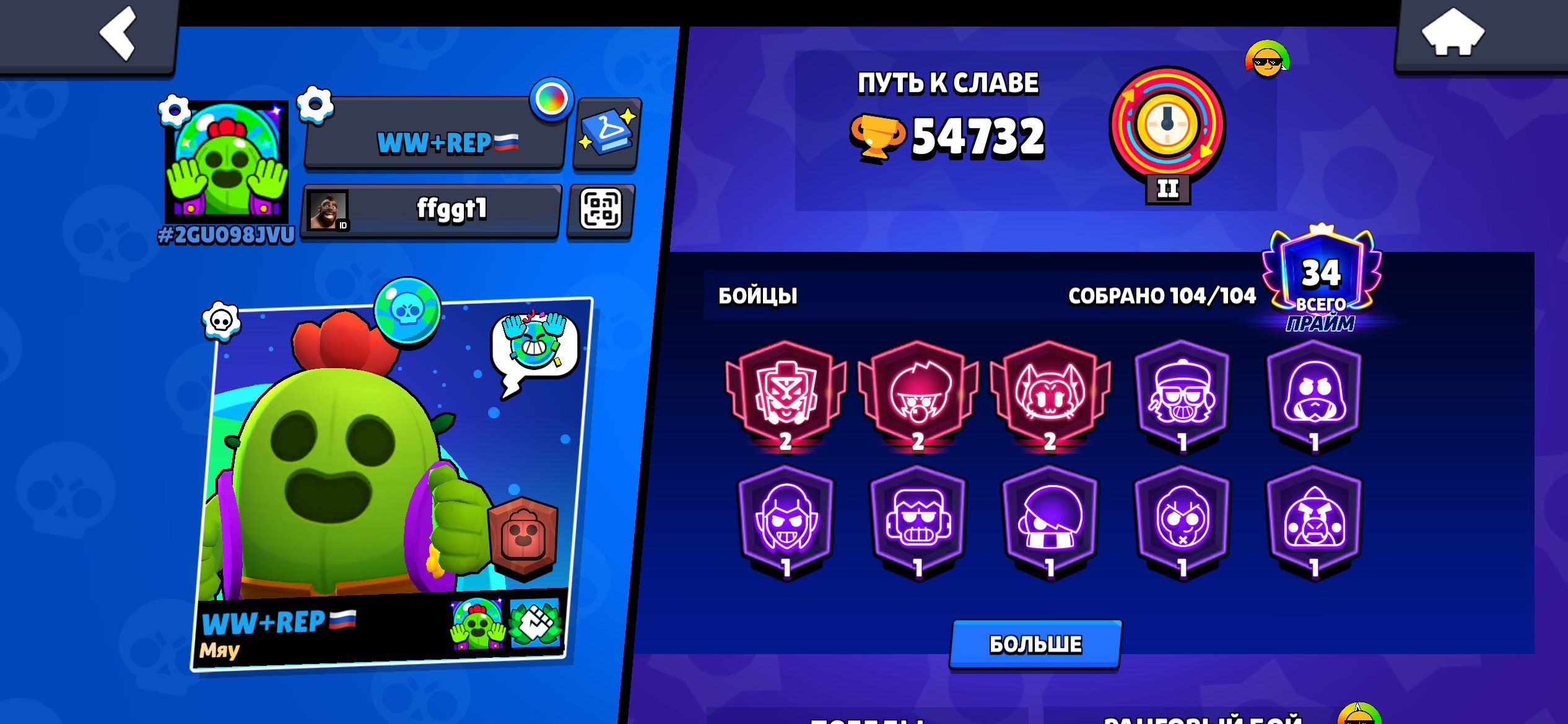 2019 account, lots of skins ❤️🔥🔥 check description, trophies 54000, brawlers 104, primes 34