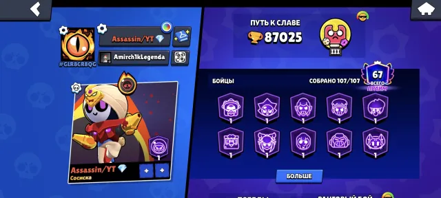 ⚡87000 CUPS⚡️67 PRIMES, 53 CHARACTERS - 11 POWER⚡️, 87000 cups, 107 brawlers, 67 primes