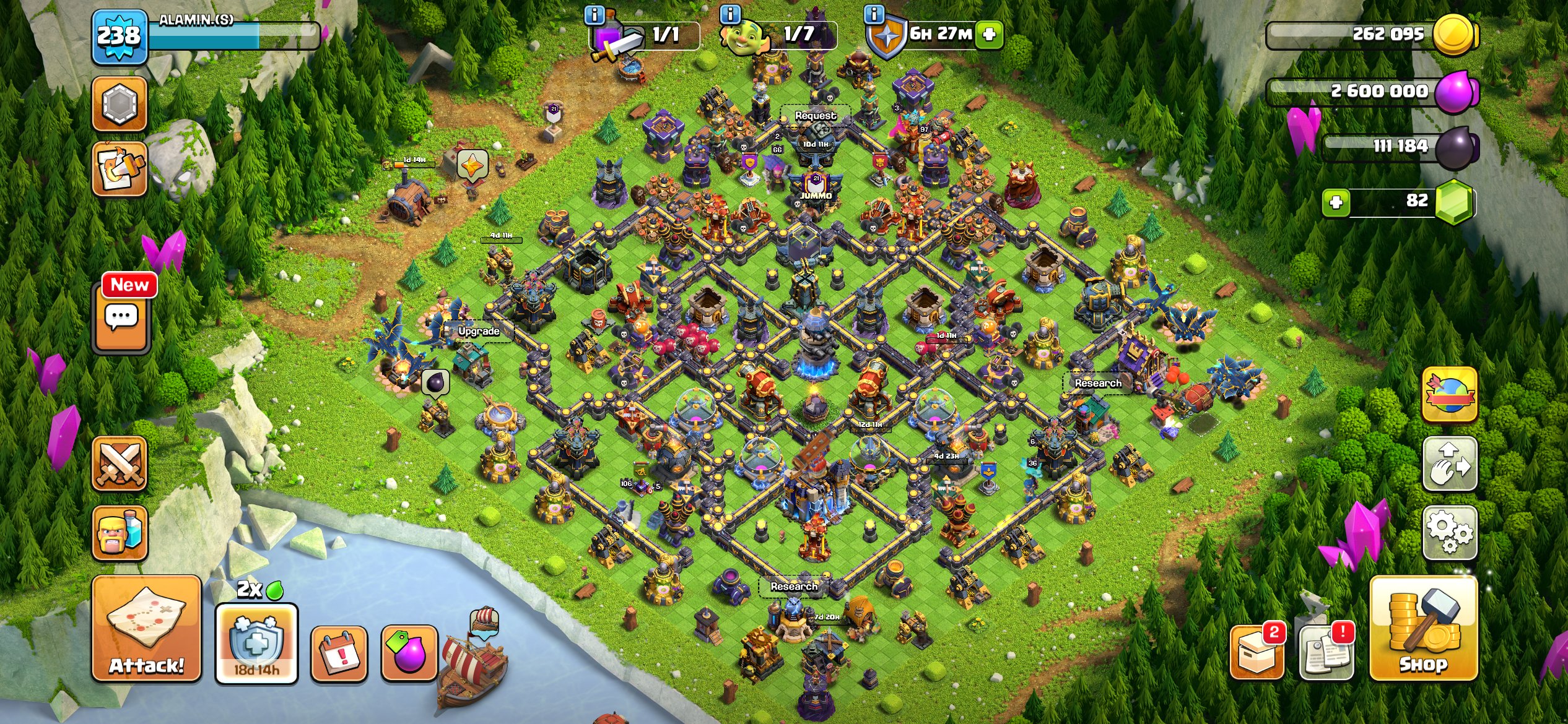 ✔️TH 18 near max✔️|| 97-106-68-66-36-5 ||🚨 10 equipments (4️⃣ Max)🚨|| 6️⃣Builders || Mail rebind☑️, 18 TH Main Village