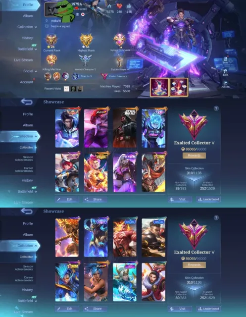 🗡️ Alucard Legend 🥊 Chou KOF 🌑 Argus Dark Draconic ⚡ X.Borg Tesla Maniac 🎯 Claude Prime ♈ Selena Zo, Продажа, Ранг: Мифический, Уровень: 80, Процент перемог: 55%, Герої: 133, Облики: 310